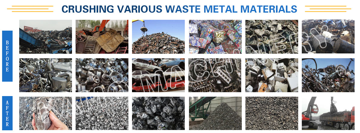 crushing various waste metal materials