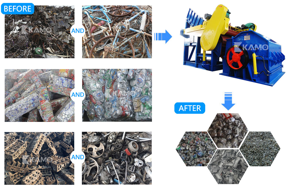 crushing various waste metal materials