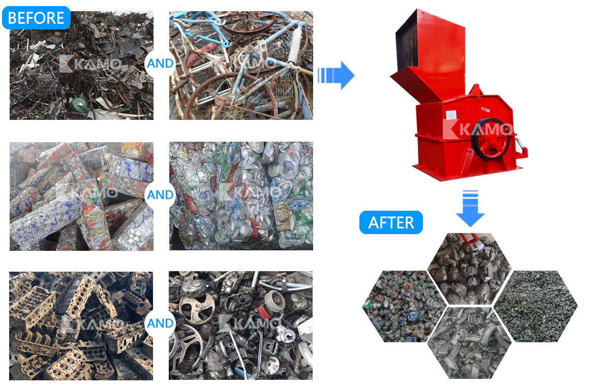 crushing various waste metal materials