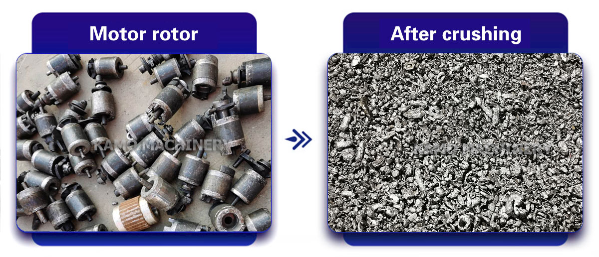Before and after motor rotor crushing