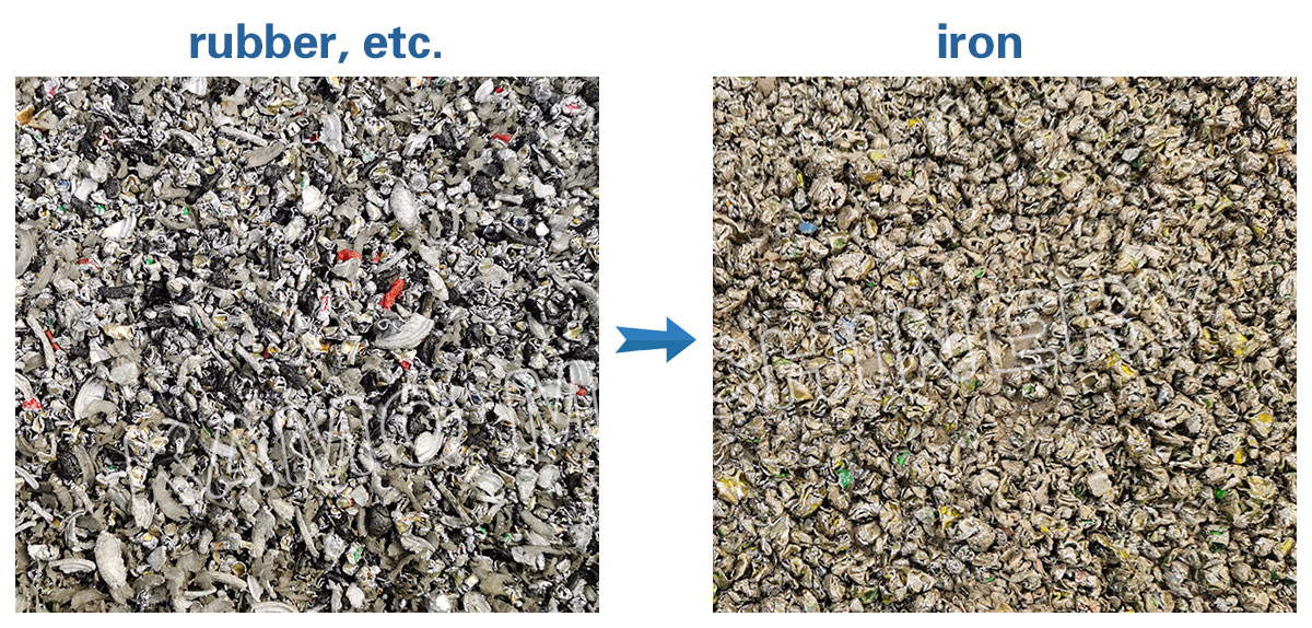 materials after crushing and separating